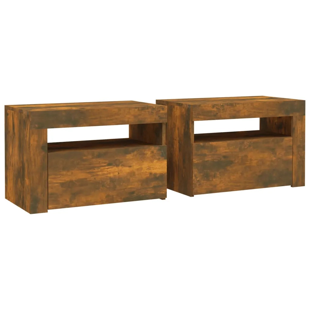 Comodini 2 pz con Luci LED Rovere Fumo 60x35x40 cm 3144972