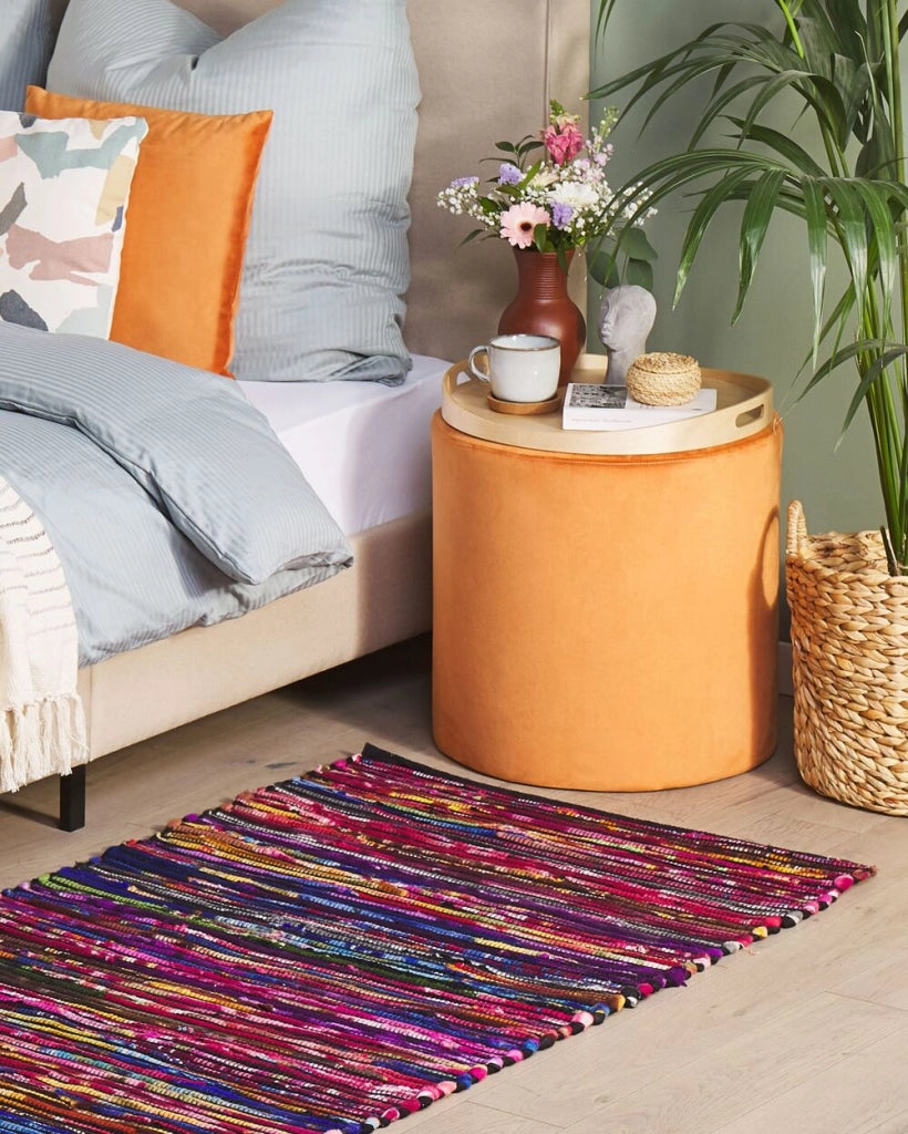 Tappeto Cotone Poliestere Scuro Multicolore 80 x 150 cm Rettangolare Fatto a Mano Boho Eclettico