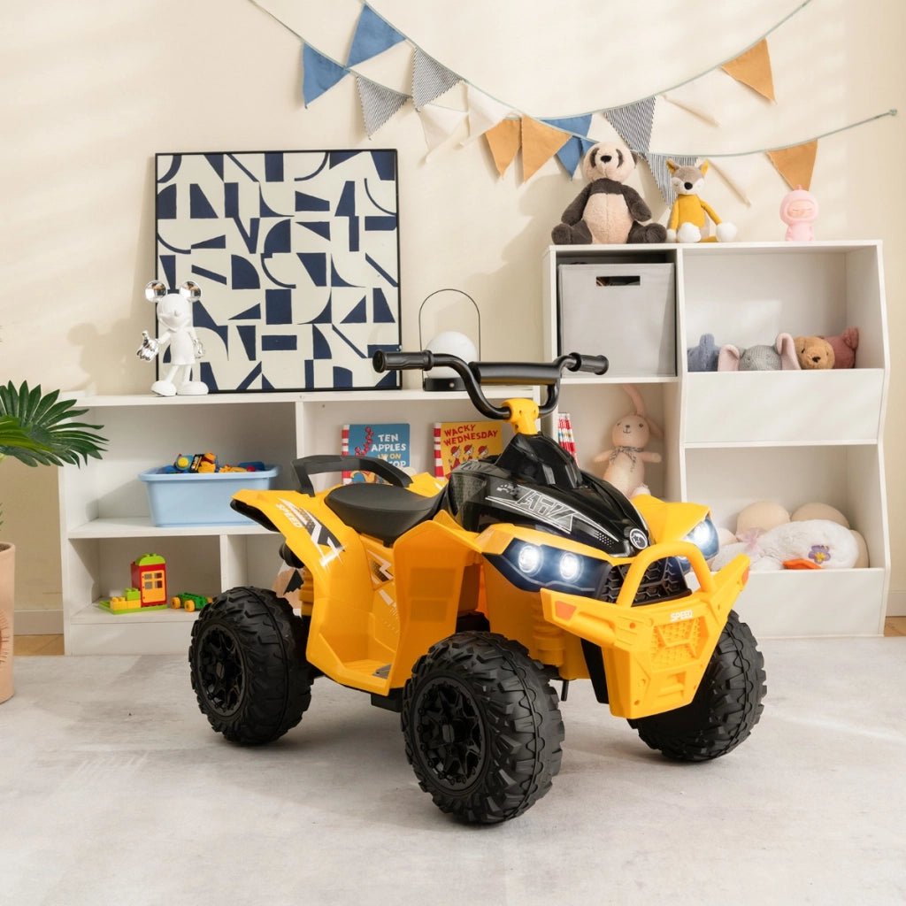 ATV elettrico per bambini a 12V, Veicolo a batteria con velocit¨¤ alta o bassa sedile comodo ruote larghe corno Giallo-Macchinine giocattoli