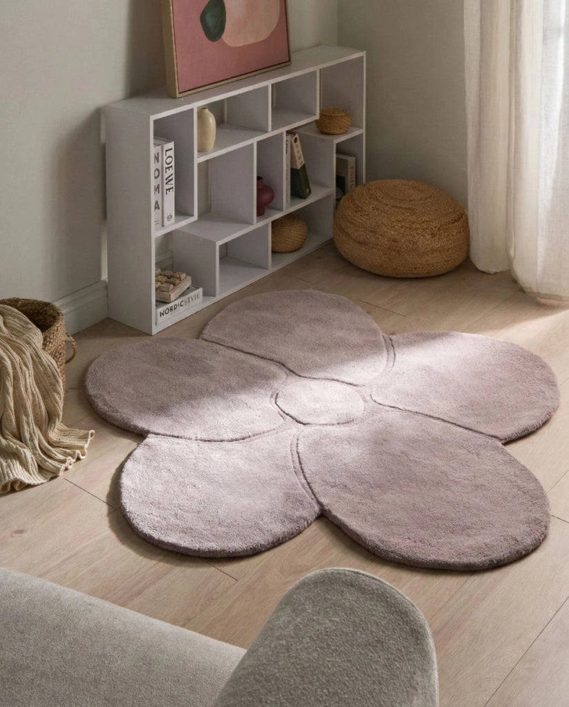 Tappeto in lana a forma di fiore viola 140 x 140 cm camera da letto cameretta