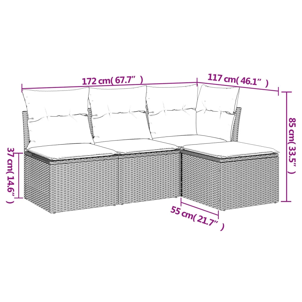 Set Divano da Giardino 4pz con Cuscini Grigio Chiaro Polyrattan