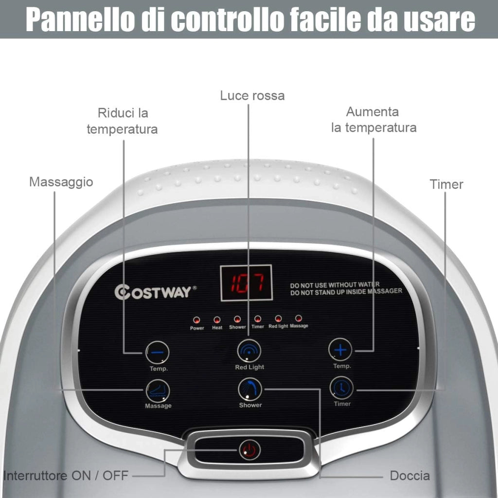Idromassaggio per Piedi Idromassaggiatore Plantare Massaggio Shiatsu, con Funzione Calore Timer e Rulli, Luce a Infrarossi, 15L, Grigio