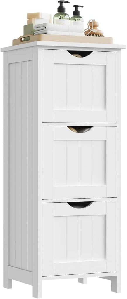Mobile da Bagno, Mobiletto Bagno Salvaspazio, con 3 Cassetti, 32 x 30 x 81 cm, Armadio Autoportante, per Sala da Pranzo, Cucina, Stile Moderno, Bianco BZS123ws