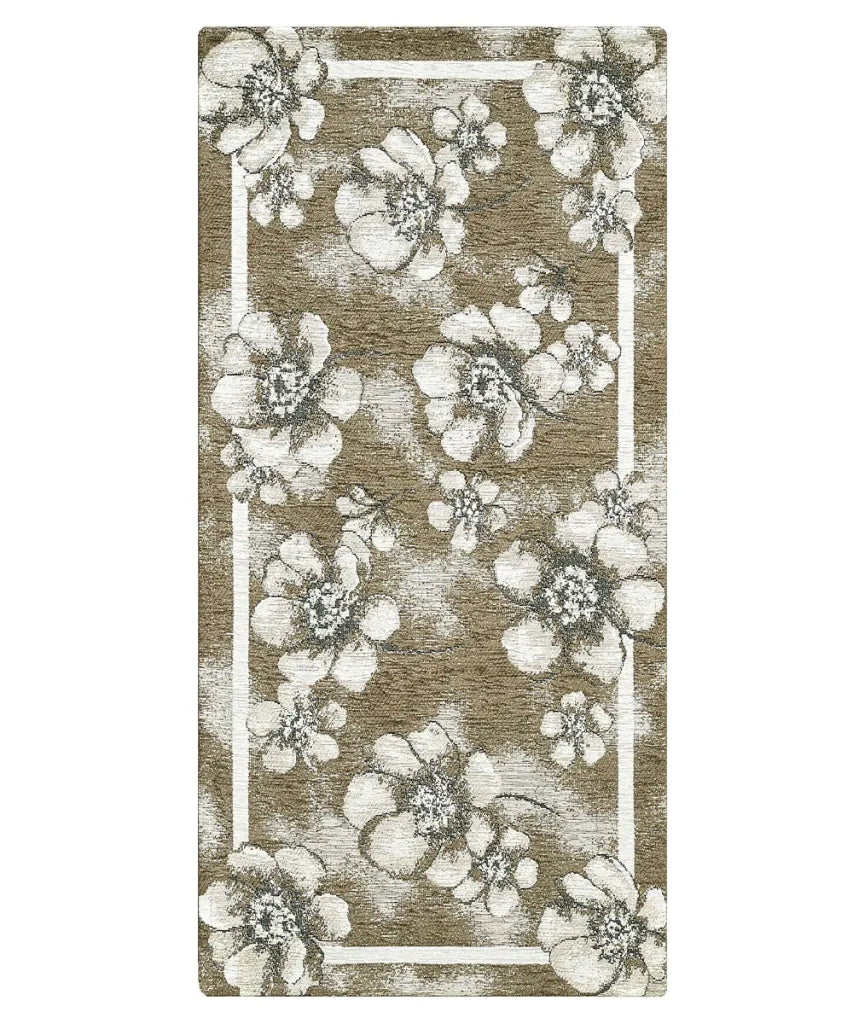Tappeto moderno EMILY MARRONE FANGO disegno floreale motivo fiorellini, passatoia cucina multiuso lavabile in lavatrice e anti-scivolo cm.55x140