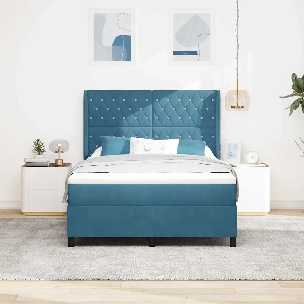 Letto a molle con strisce LED Blu 140 x 200 cm Velluto 3343818