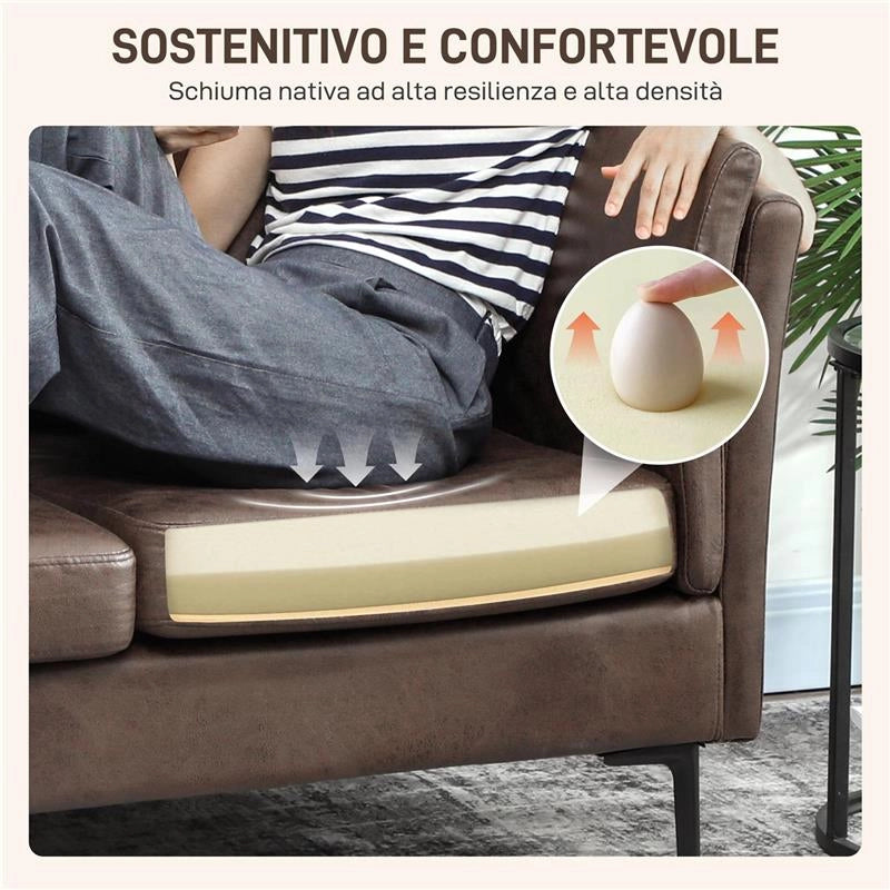 DIVANO 2 POSTI IN PELLE TRASPIRANTE CON IMBOTTITURA SPESSA E GAMBE IN METALLO, 137X72X88 CM, MARRONE SCURO