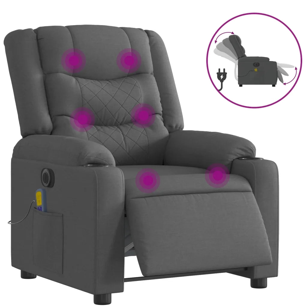 Poltrona Reclinabile Massaggio Elettrica Grigio Scuro Tessuto 3206571