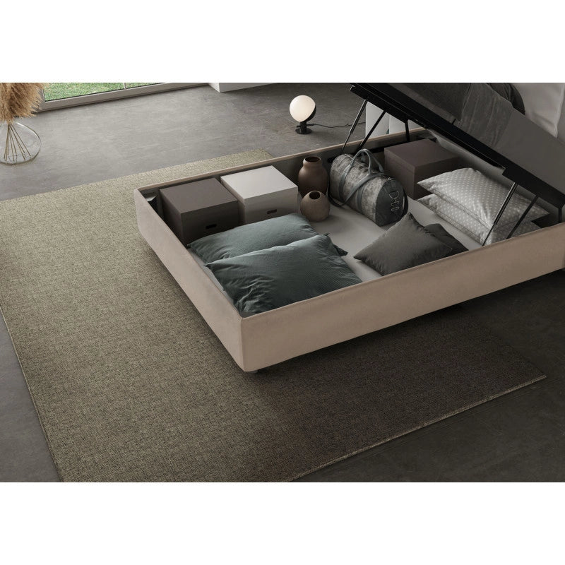 Letto imbottito Piazza e mezzo 110x210 cm Adele - Contenitore,Microfibra,Sabbia