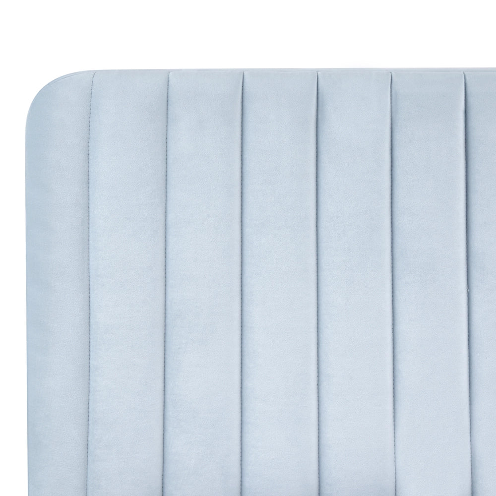 Letto con rete in velluto azzurro 160 x 200 cm testata imbottita gambe moderne in metallo