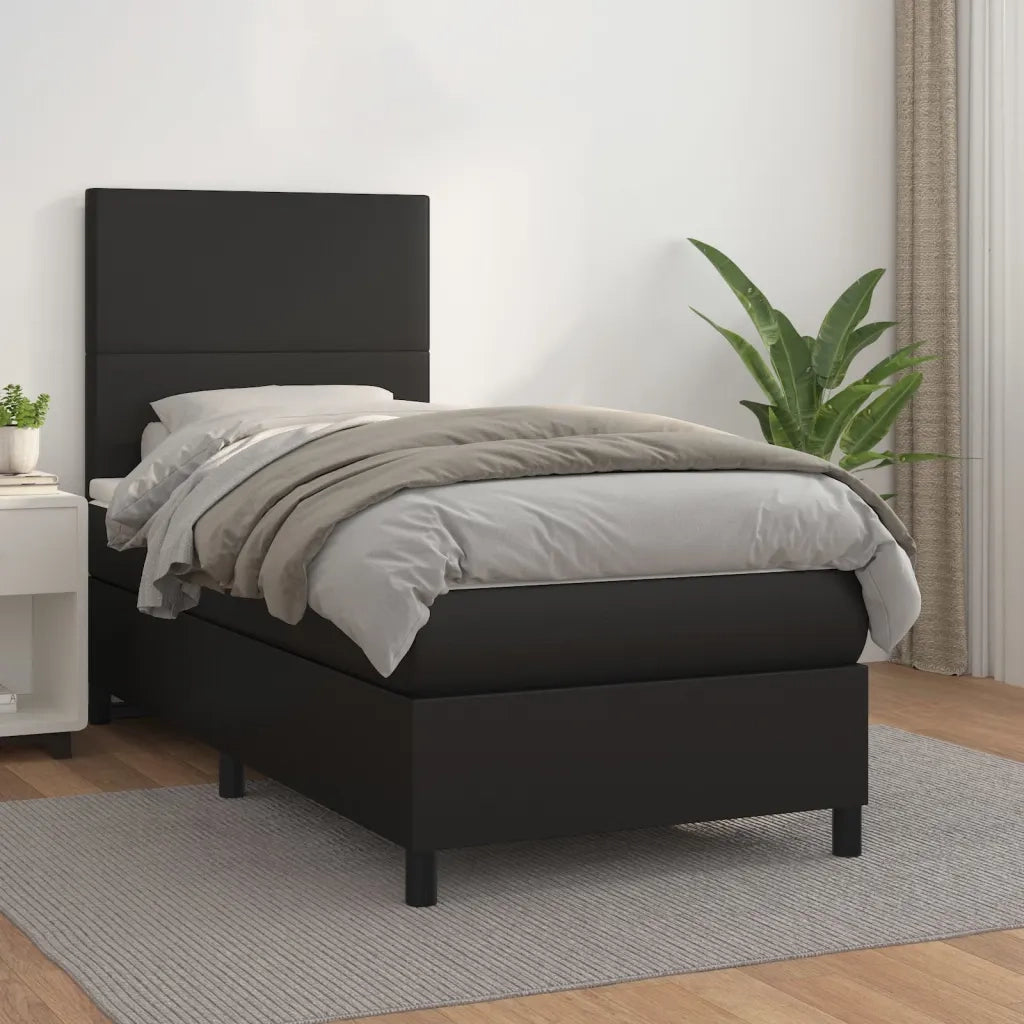 Giroletto a Molle con Materasso-Struttura Letto Nero 100x200 cm in Similpelle 459616