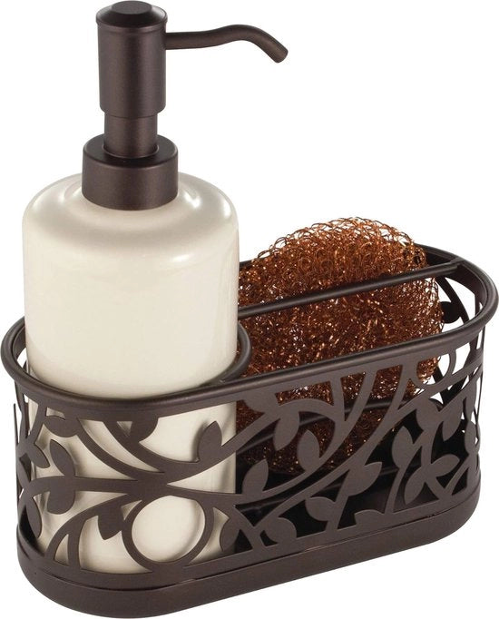 Pompa di sabbia ceramica con serbatoio, dispensatore con cassetta di stoccaggio per spazzole, spugne, setole, per bagno, lavastoviglie, lavabo, 18,4 x 8,3 x 21,0 cm, bronzo