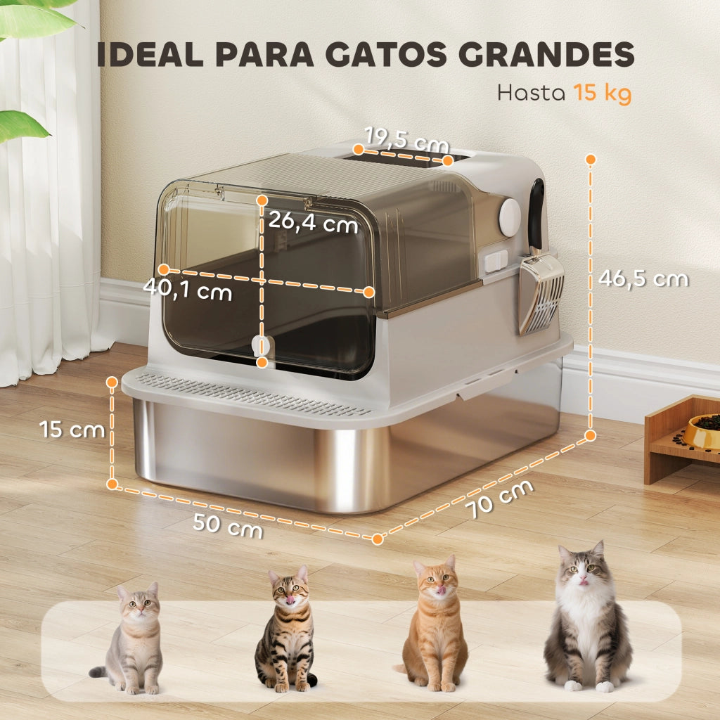 Arenero per Gatti in Acciaio Inox con Tapa ¨C Zephmum ¨C Grigio 80x50x30