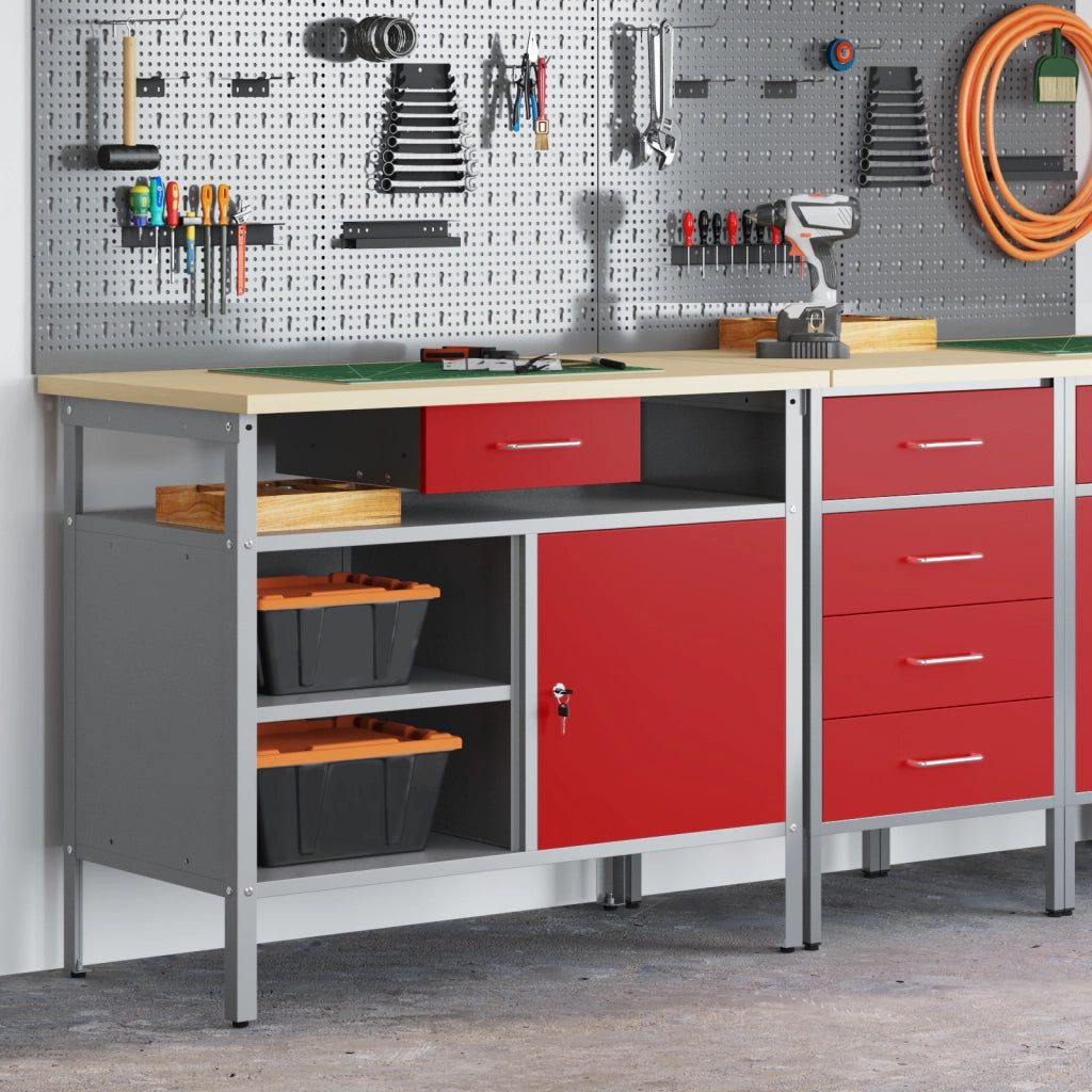 Banco da lavoro  con Porta Bloccabile Rosso 100x55x85 cm Acciaio