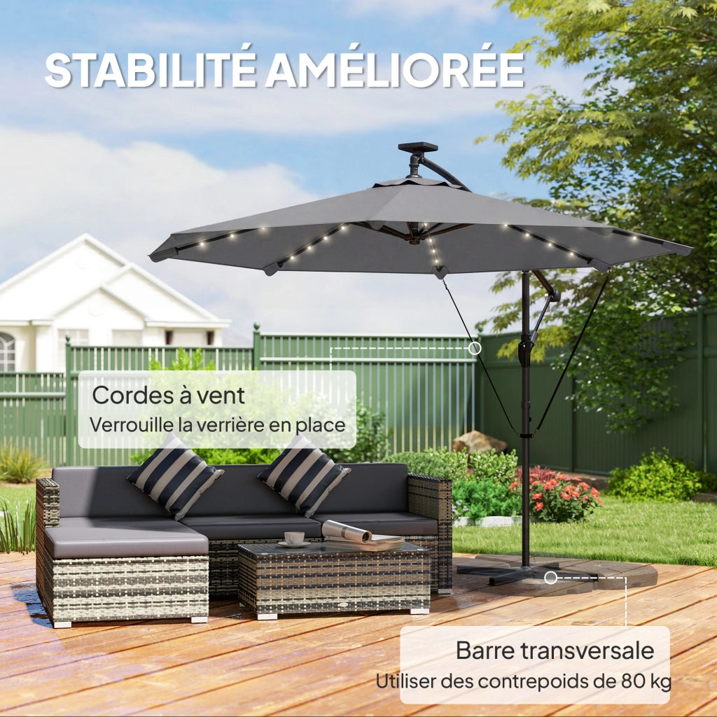 Parasole da Giardino con LED Solare ¨C zephmum ¨C Grigio ? 295cm
