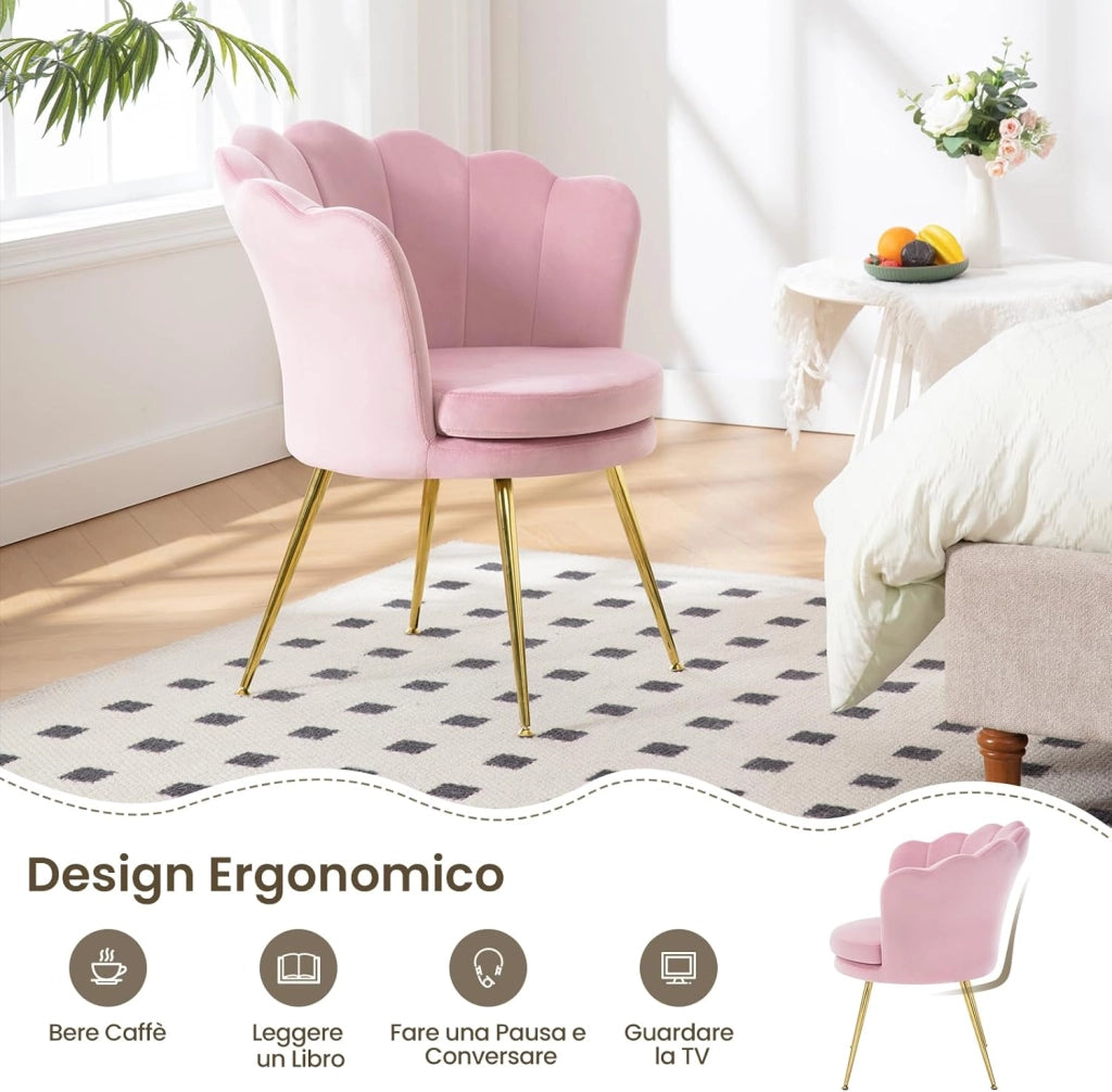 Poltrona Relax a Forma di Petalo, Poltrona Reclinabile per Camera da Letto, Salotto, con Gambe in Metallo, Portata 150 kg, Rosa