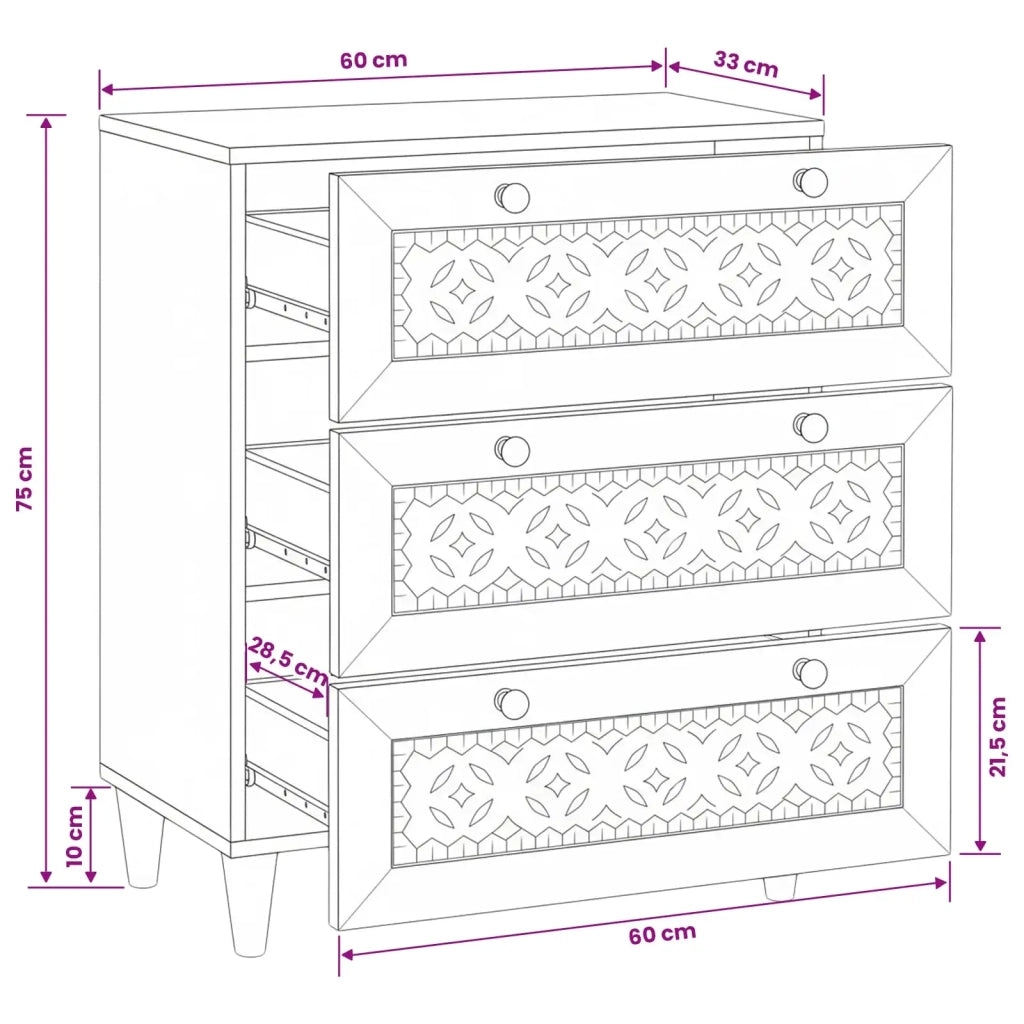 Credenza | Madia | Buffet da pranzo | Armadio da pranzo Bianco 60 x 33 x 75 cm legno massello di mango