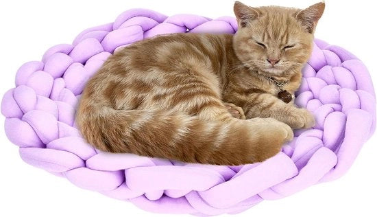 Gatto Letto in Lana Felpata - 40 x 14 x 40 cm - Cuscino di Lana per Gatti per Trasporto Facile - Viola