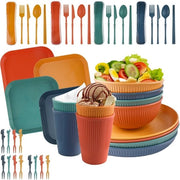 Set di tavoli da campeggio e piatti in plastica leggera, impermeabile e onbendibile, per 4 persone, resistenti a microonde e lavastoviglie