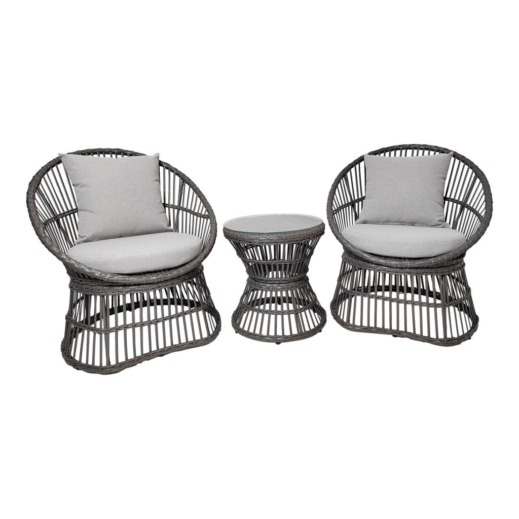 Set di 3 Mobili da Giardino Natal, Grigio, Rattan, 64x48x76 cm