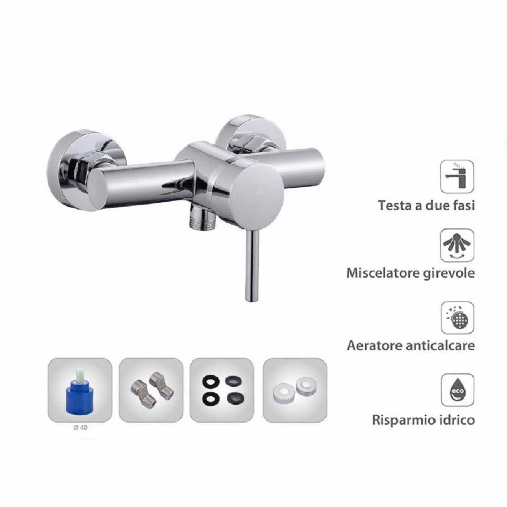 Trade Shop - Rubinetto Bagno Moderno Cromato Lucido Miscelatore Orientabile Cabina Doccia 87389 -