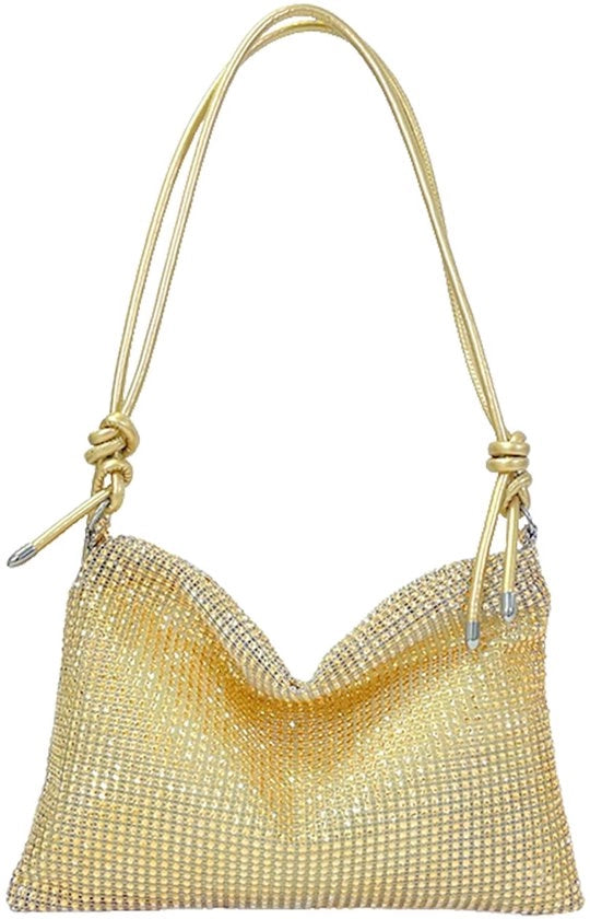 Borsa da sera glitter con cinturino regolabile, capacità alta con chiusura a righello, borsa da braccio per occasioni speciali (oro)