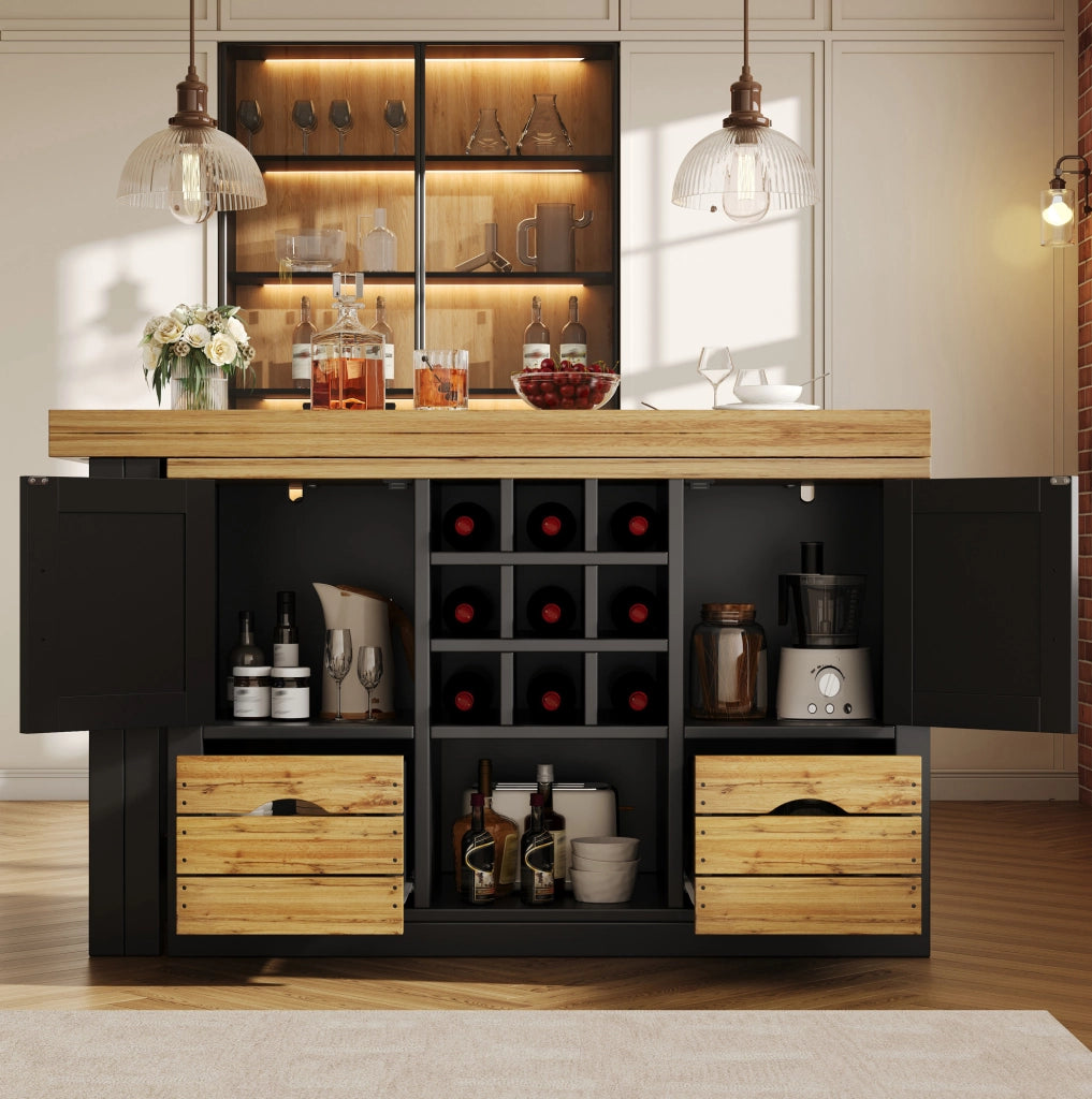 Tavolo da pranzo estensibile con sideboard girevole nero