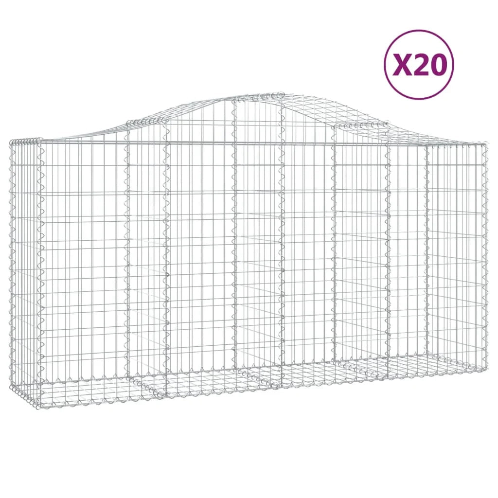 Cestini gabbioni recinzione a gabbia muro di contenimento ad arco 20 pezzi 200 x 50 x 100/120 cm ferro zincato argento 02_0040600