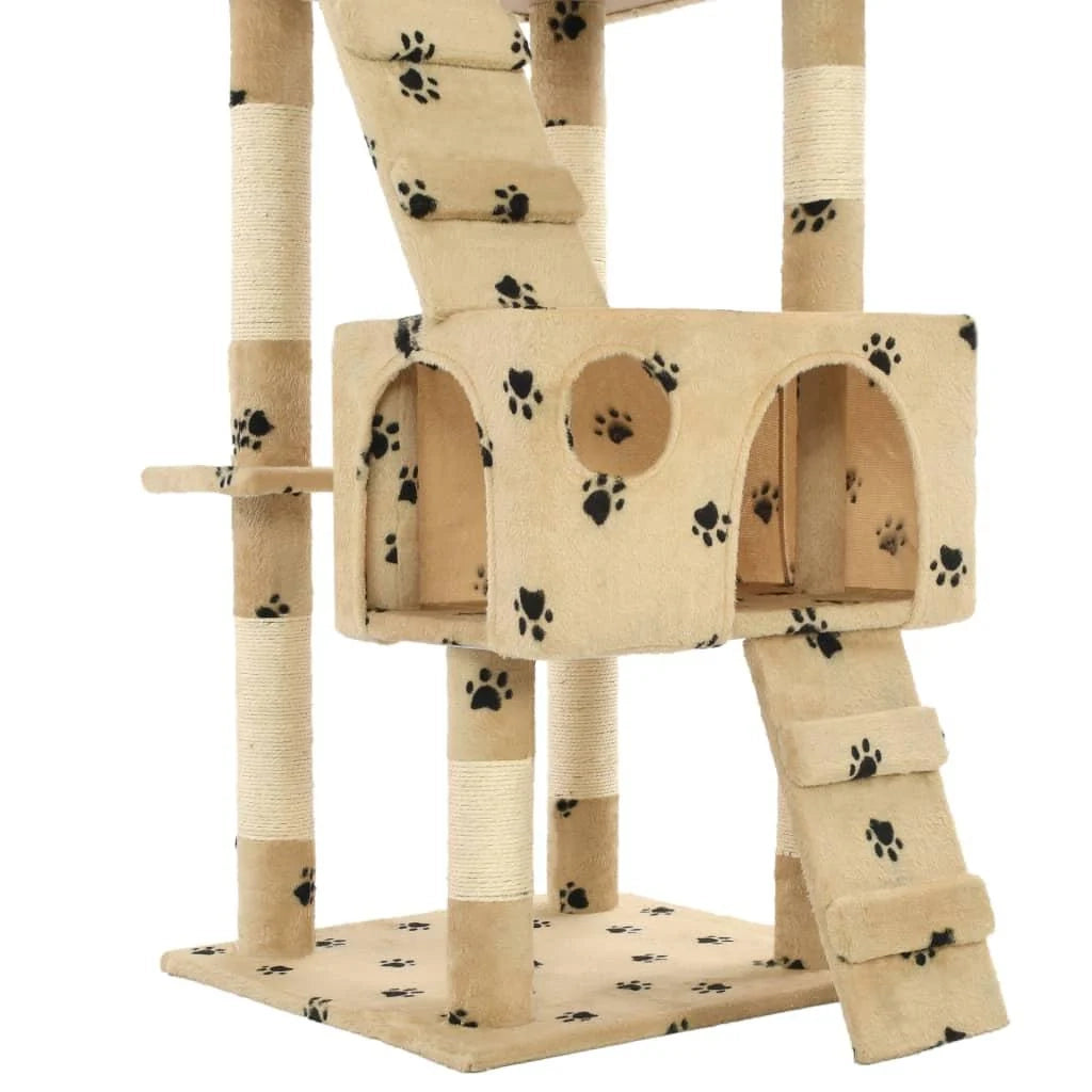 Tiragraffi albero per gatti cuccia per gatti peluche in sisal 170 cm beige con motivo a impronta di zampa 3702077