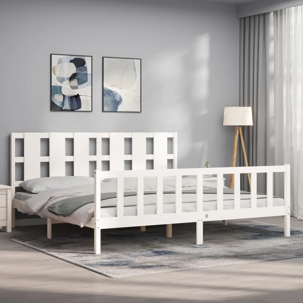 Giroletto con Testiera-Struttura Letto con testiera Bianco 180x200 cm in Legno Massello