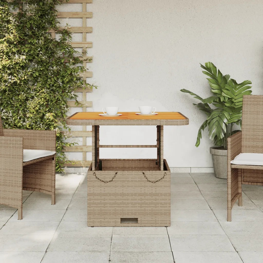 Tavolo da Giardino Beige 80x80x71cm Polyrattan e Legno Acacia 368271