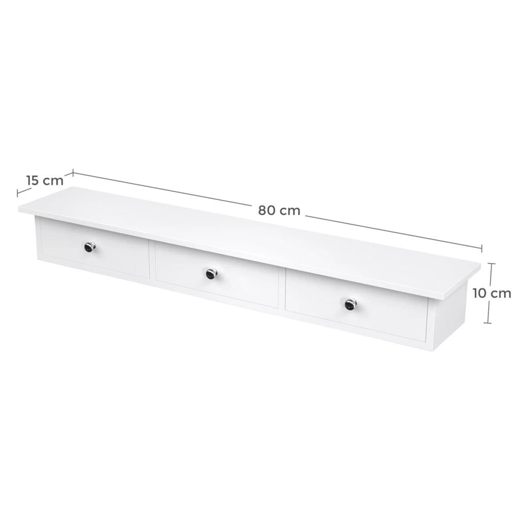 Mensola da parete a 3 cassetti con mobiletto da parete 80 x 15 x 10 cm per corridoio soggiorno camera da letto cucina vernice lucida bianco 12_0002399