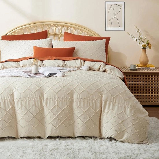 Set di coperte da letto bohemien stile reversibile con disegno geometrico e rattoppo 200x220 cm