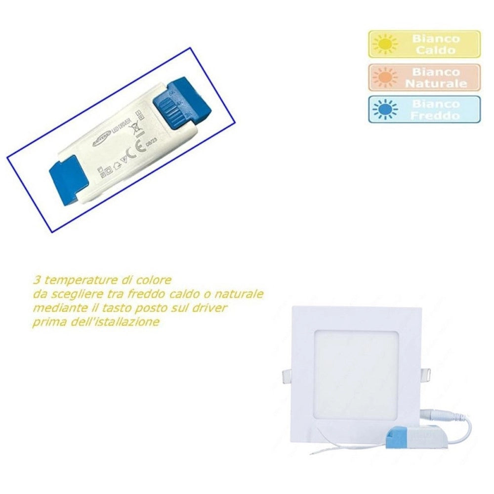 Trade Shop - Pannello Led Incasso Quadrato Slim Plafoniera 3w Cct 3 Colorazioni Luce P73a-q3c -