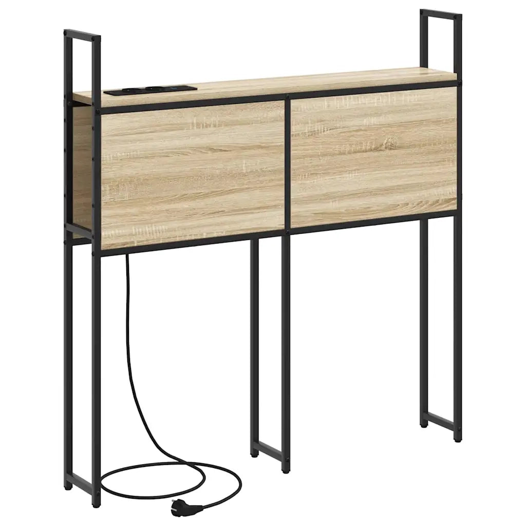 Testiera con Stazione di Carica e Storage-Testiera Multifunzionale-Testata rovere sonoma 80 cm