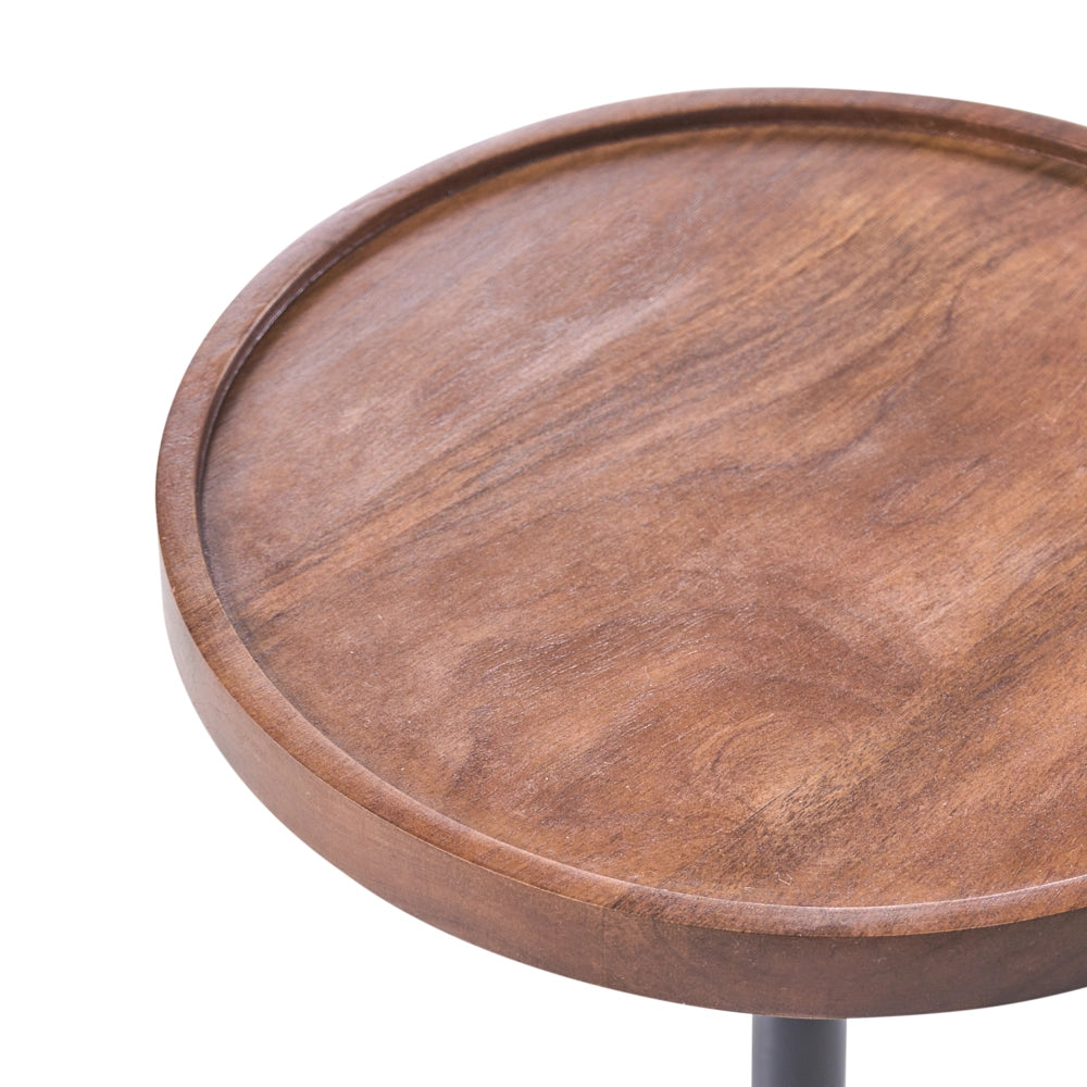 Tavolino moderno con piano rotondo in legno di mango e base in metallo e marmo Tavolino rotondo per soggiorno Marrone e bianco