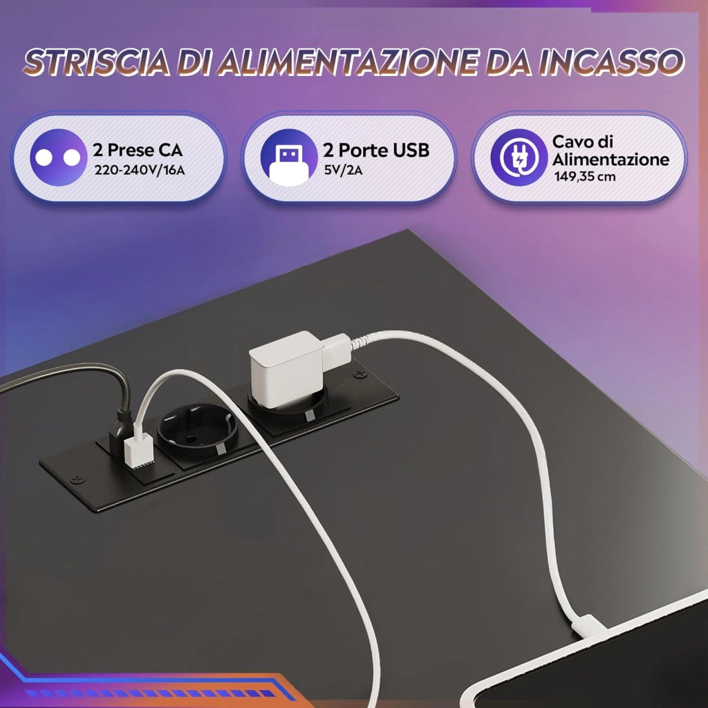 Scrivania angolare L ¨C zephmum ¨C 123x80 cm, nero, con cassetti, USB e supporto monitor