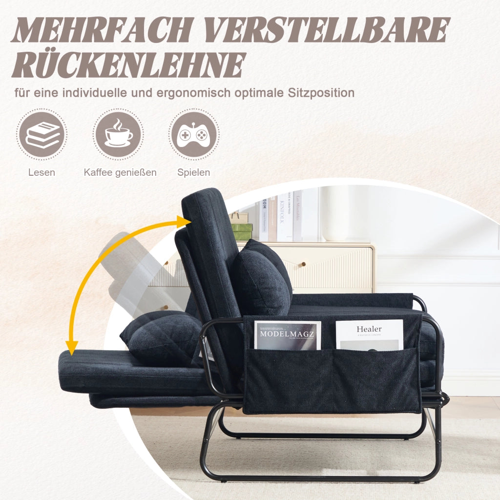 Divano letto 2 posti ¨C Minimal ¨C nero tessuto metallo con contenitore