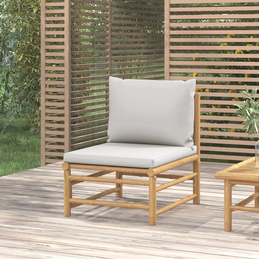 Divano Centrale da Giardino con Cuscini Grigio Chiaro Bambù 362279