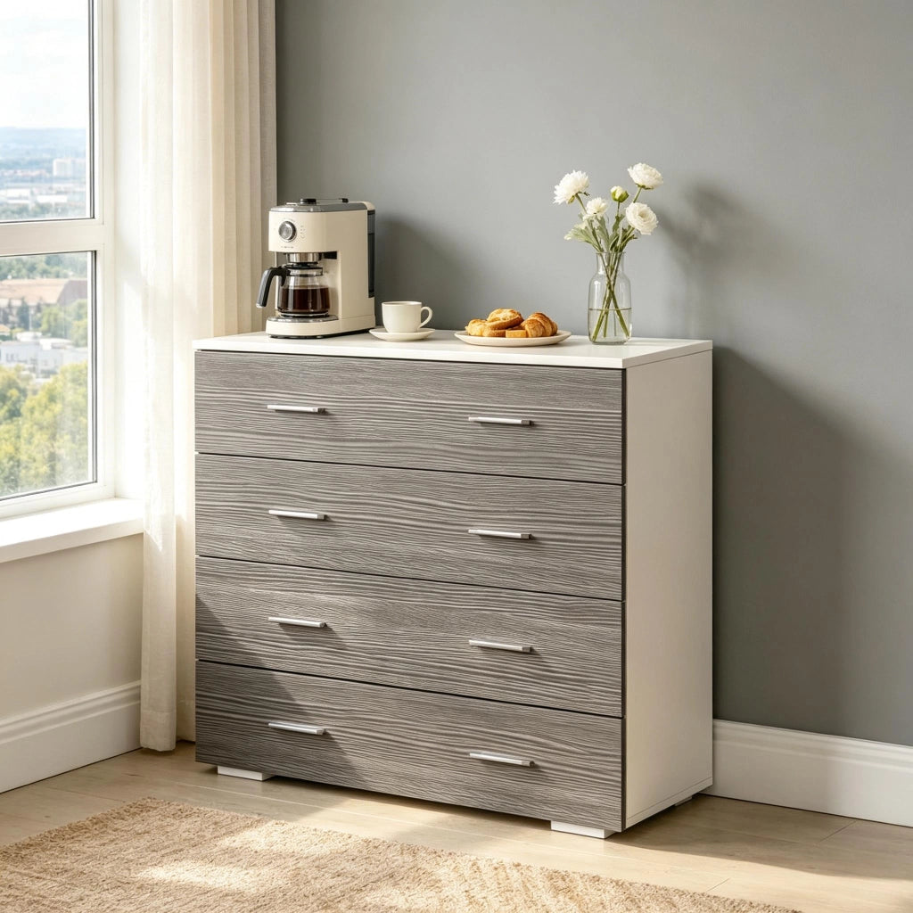 CASSETTIERA 76x35x72 cm Grigio/Bianco in truciolare e metallo