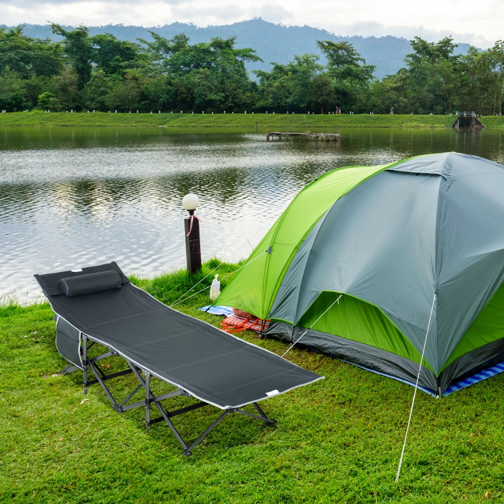 Letto da Campeggio Pieghevole Imbottito con Tasca ¨C Zephmum ¨C Grigio 188x64.5x53 cm