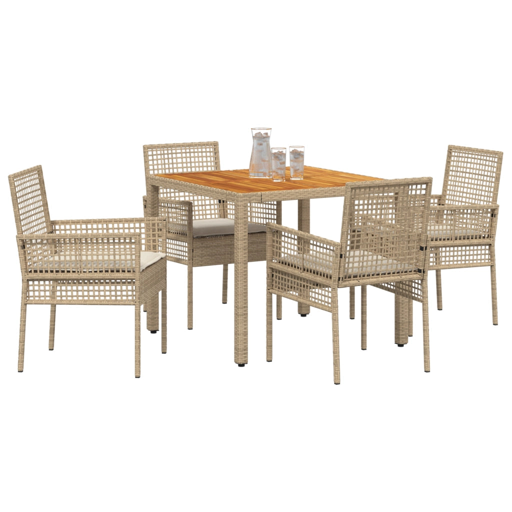 Set Pranzo Giardino 5 Pezzi con Cuscini Beige Rattan Sintetico