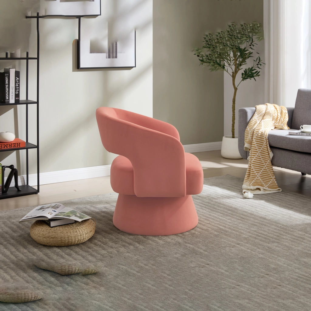Poltrona Girevole in Velluto ¨C MINIMAL ¨C Rosa, Schienale Aperto, Base in Metallo
