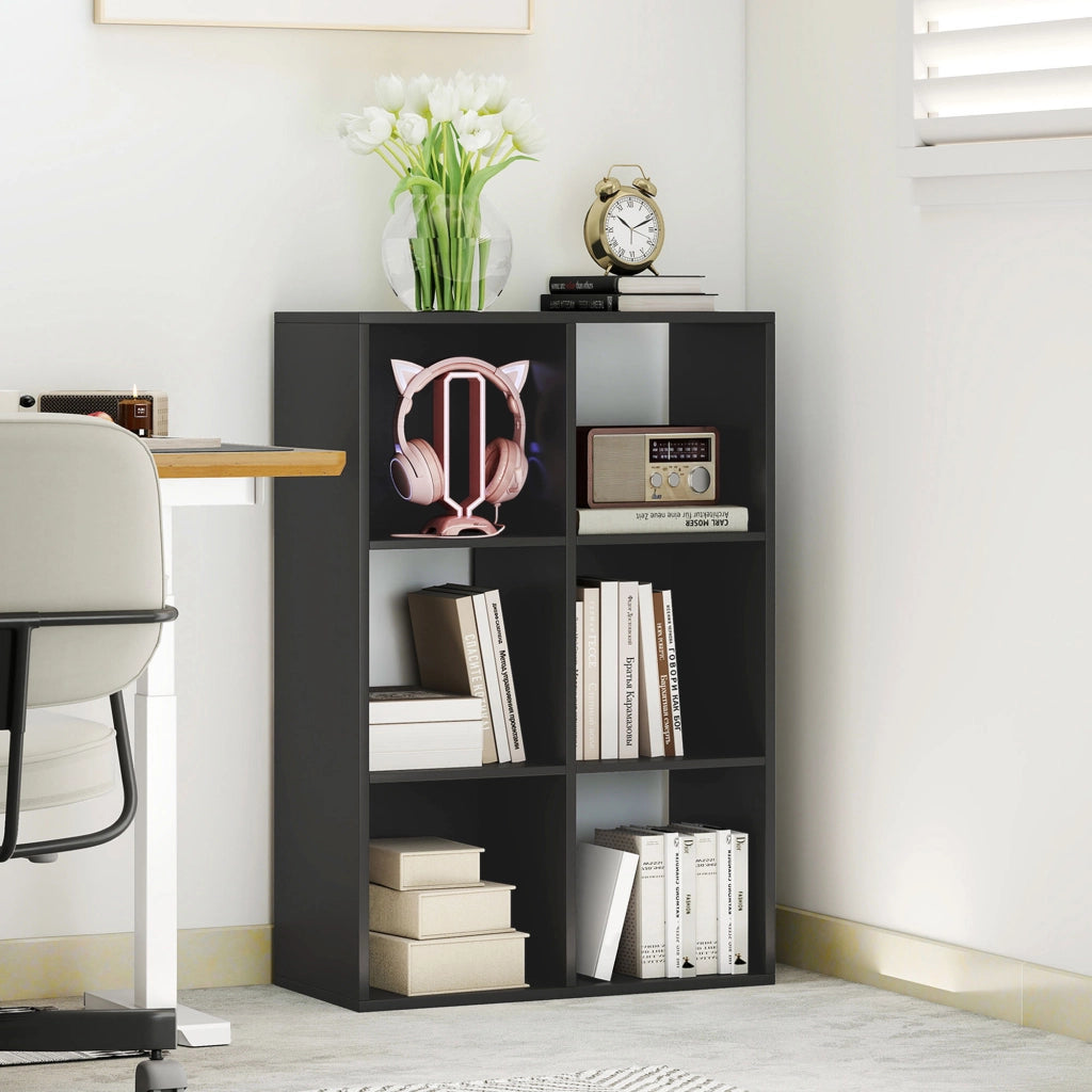 Libreria Cubi 6 Ripiani Portaoggetti ¨C zephmum ¨C Legno 61.5x29.5x91.5 cm Nero