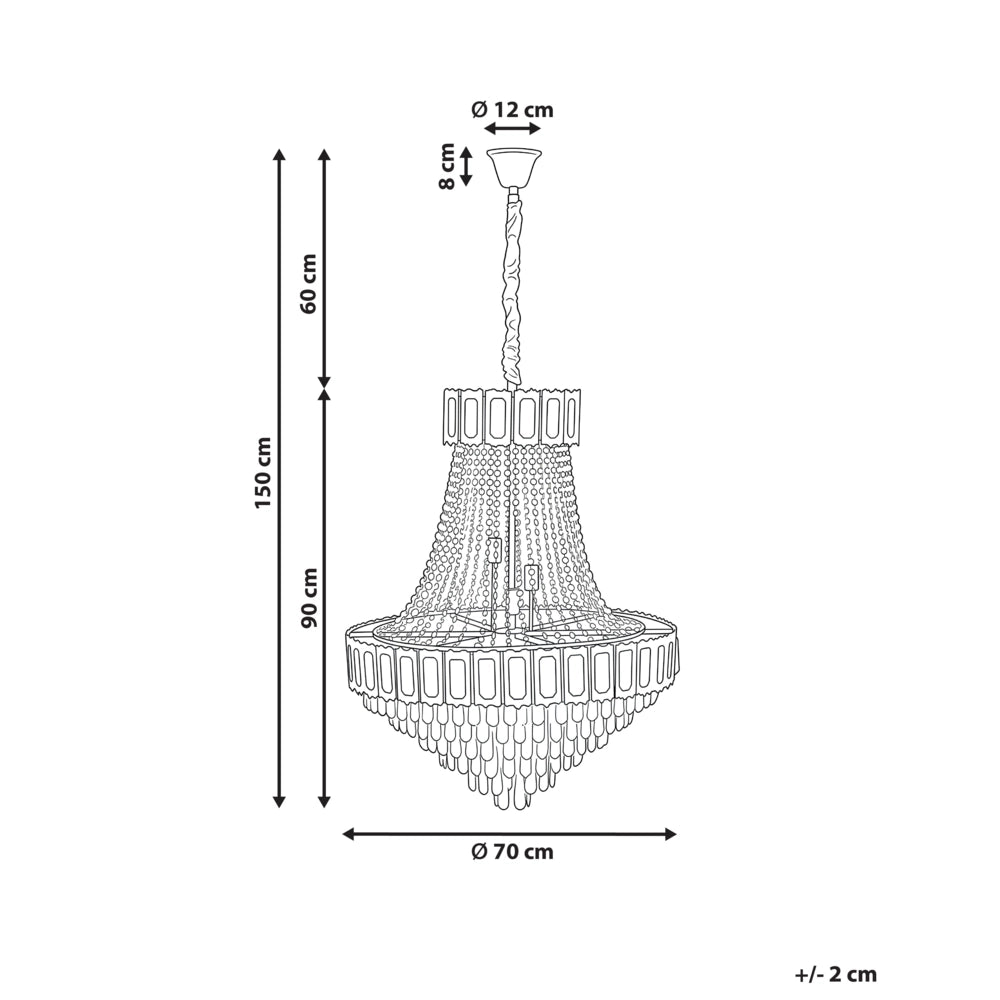 Lampadario con base in metallo dorato e cristalli ⌀ 70 cm Lampada a sospensione Stile glamour Sala da pranzo Soggiorno