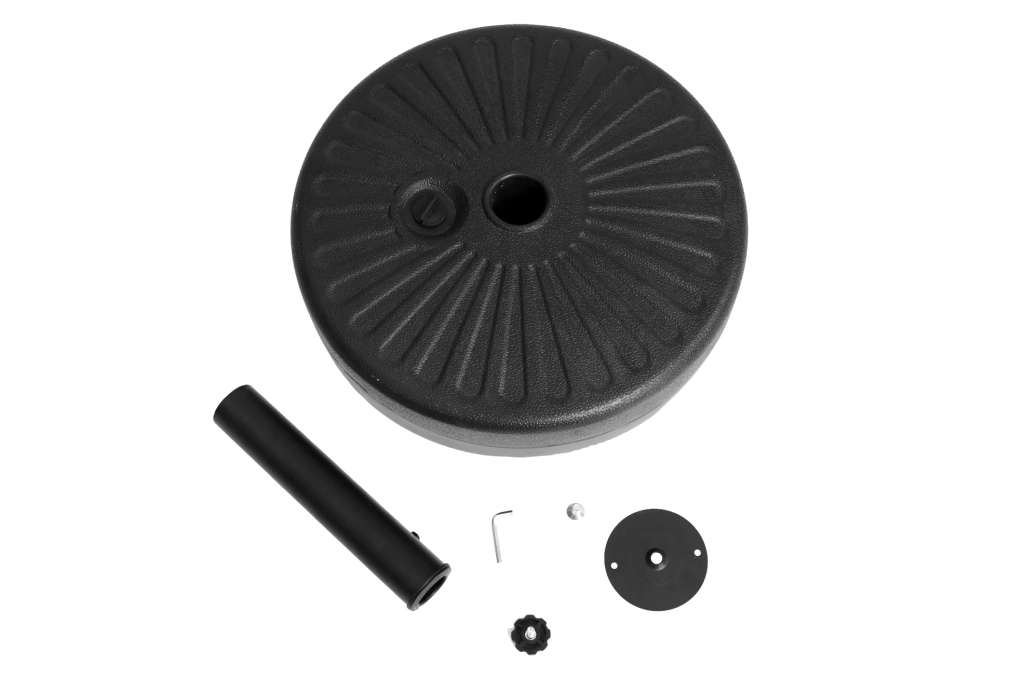 Base per ombrellone rotonda riempibile con acqua o sabbia; 56 x 51 x 15 cm; nero