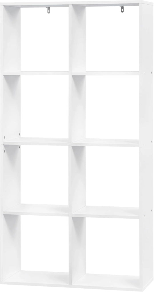 Scaffale da Soggiorno a 4 Ripiani, Libreria in Legno Salvaspazio con 8 Cubi Portaoggetti, Mobile Multiuso Moderno Bianco, per Studio, Camera da Letto, Cucina, Ufficio, 71x29x140.5cm