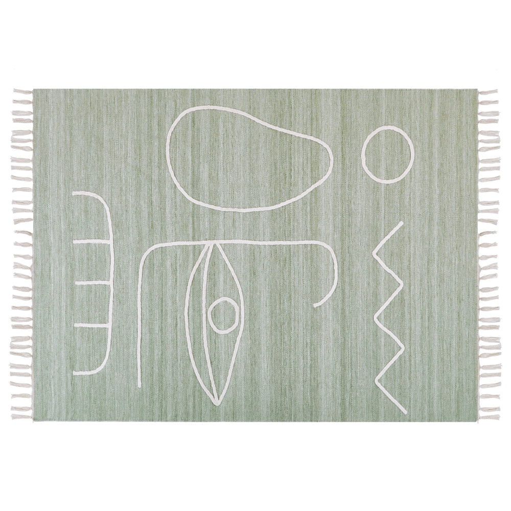 Tappeto rettangolare per interni e per esterni in poliestere con motivo a nappe verde chiaro 140 x 200 cm stile boho
