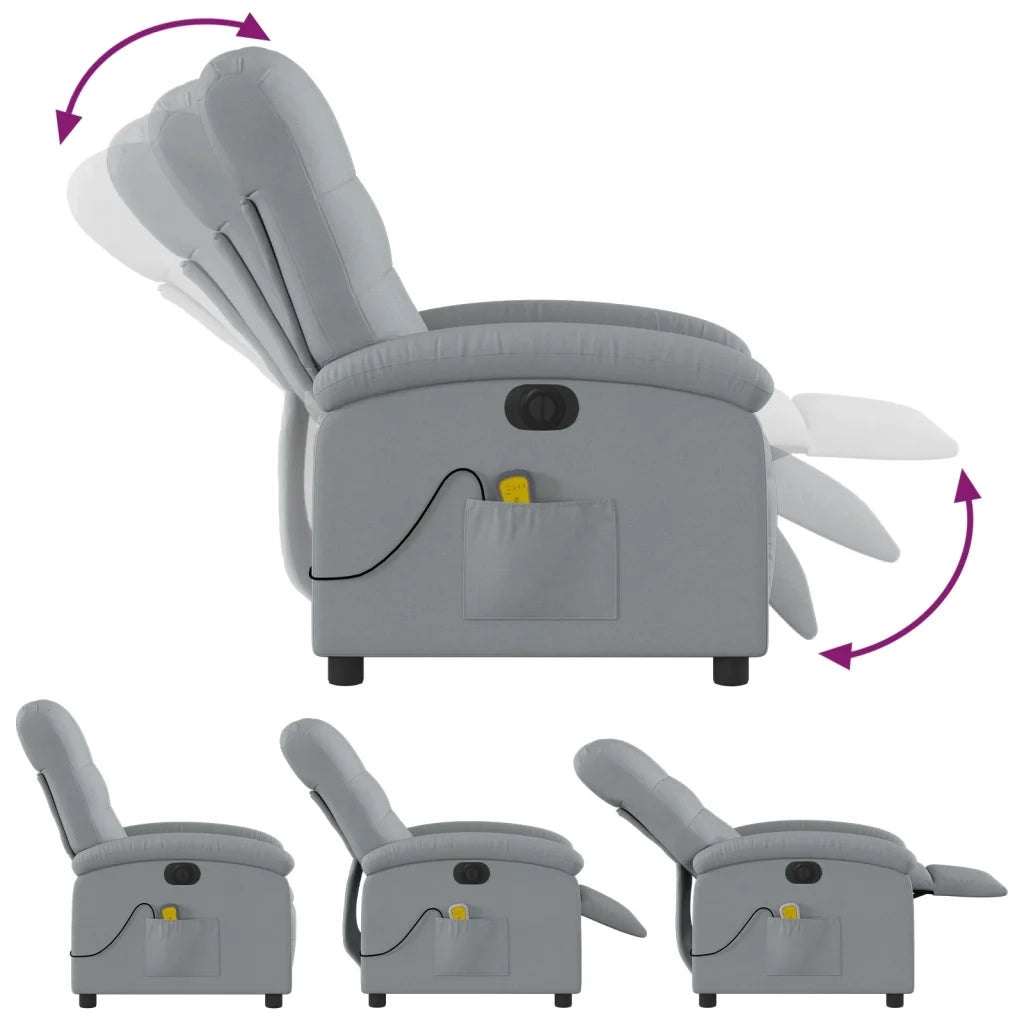 Divano Sedia-Poltrona Reclinabile Massaggio Elettrica Grigio Chiaro Tessuto 615171