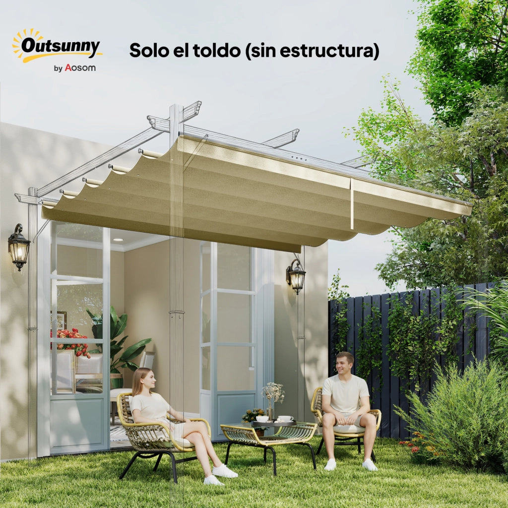 Tenda Retrattile per Pergola ¨C zephmum ¨C Beige 3.5x2.6 m per Struttura 4x3 m
