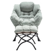 poltrona con pouf e tasca laterale; sedia ergonomica in acciaio; verde chiaro